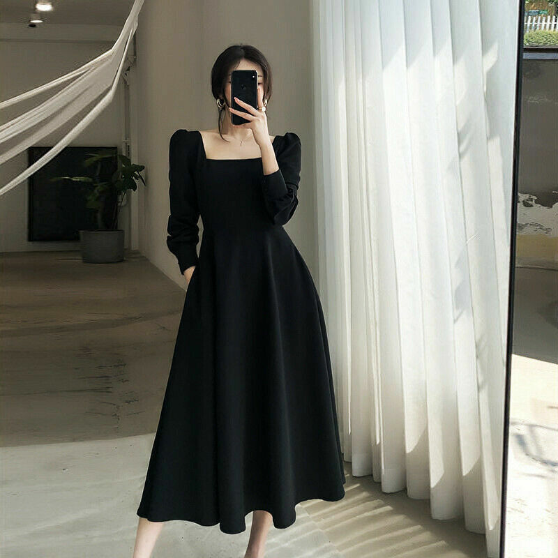 High Neck Black Dress Long Sleeve