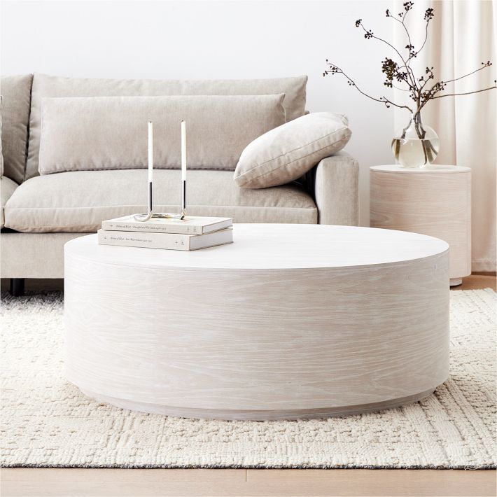 White Wood Drum Coffee Table